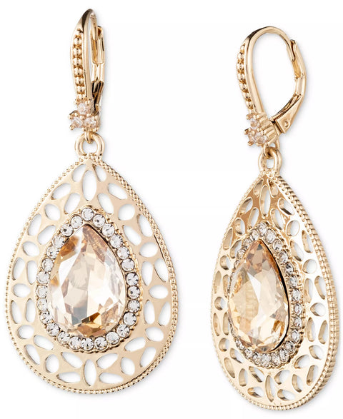 Marchesa Women's Gold Stone & Crystal Halo Filigree Pear Drop Earrings | Marchesa In Lebanon