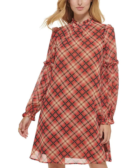 Tommy Hilfiger Women's Multicolor Plaid Ruffled Shift Dress | Tommy Hilfiger In Lebanon
