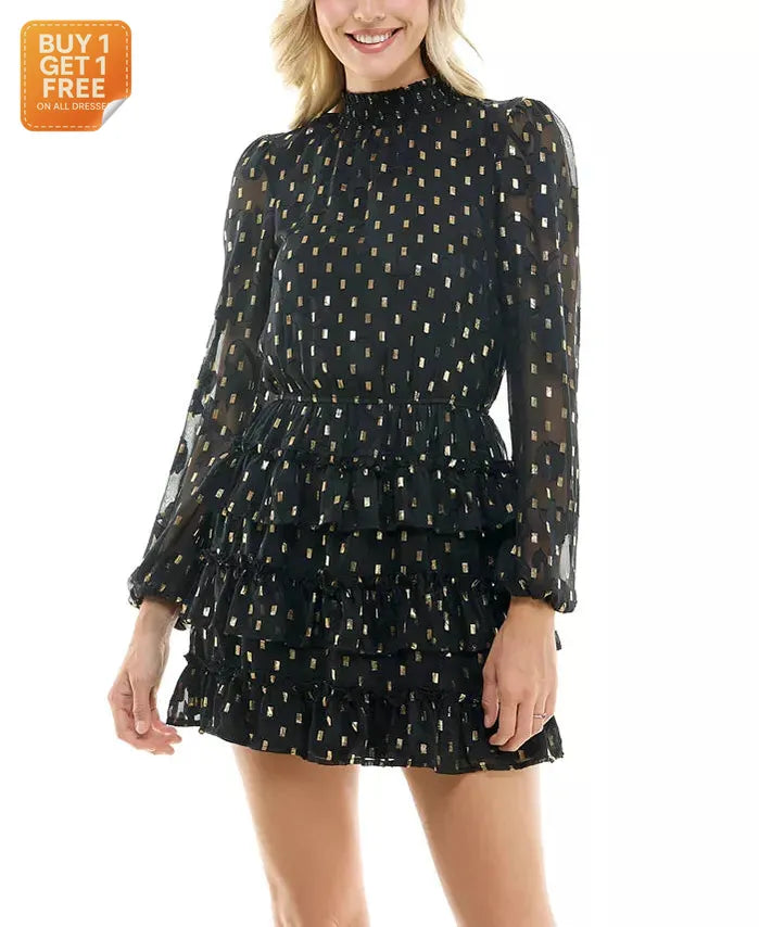 Speechless Women's Black Foil Printed Chiffon Dress |Speechless in Lebanon