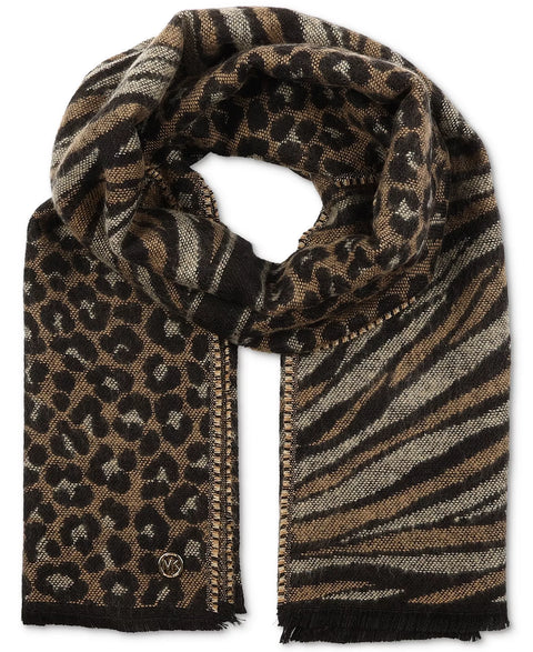 Michael Kors Women's Black/Brown Animal-Print Jacquard Scarf | Michael Kors in Lebanon