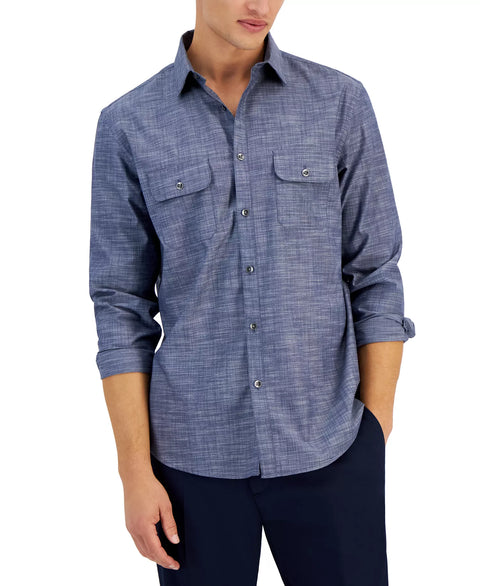 Alfani Men's Blue Regular-Fit Solid Shirt | Alfani In Lebanon