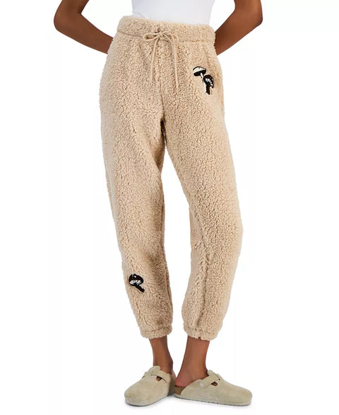 Crave Fame Women's Beige Towel Patch High-Rise Almond Wool Sweatpant | Crave Fame In Lebanon
