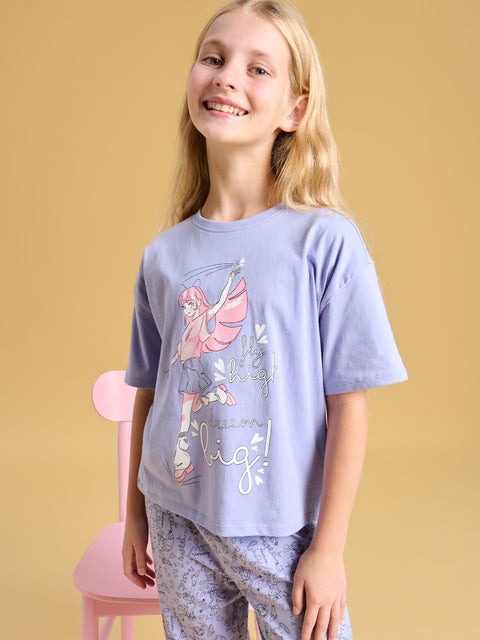 Sinsay Girl's Purple Printed Two-Piece Pajamas | Sinsay In Lebanon