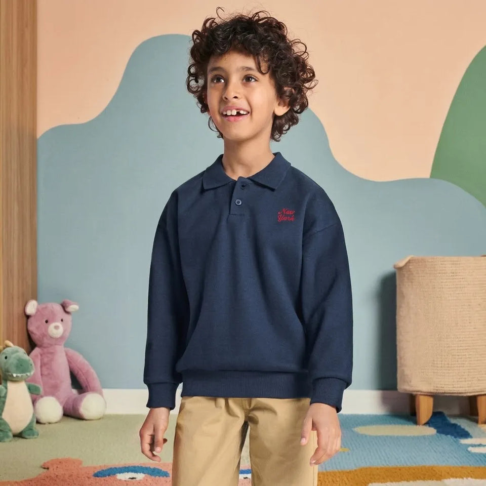 Sinsay Boy's Navy Long Sleeve Polo Sweatshirt