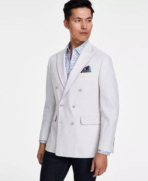 Talia Men's Off White Slim-Fit Double-Breasted Suit Blazer |Talia In Lebanon