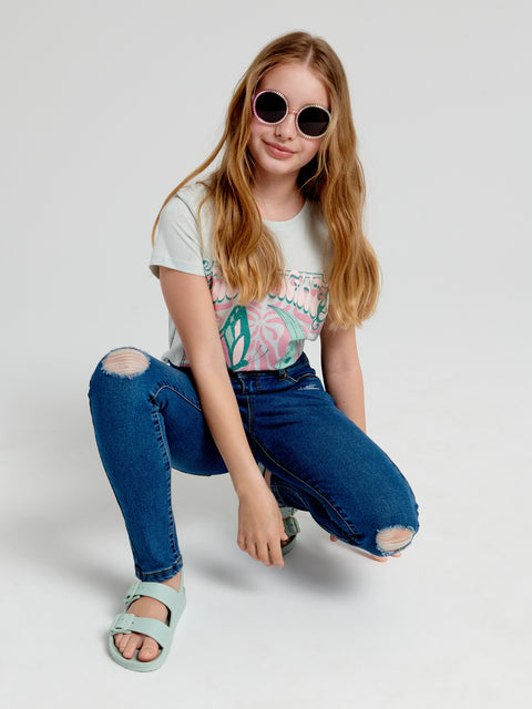 Sinsay Girl's Blue Ripped Slim Fit Jeans | Sinsay In Lebanon