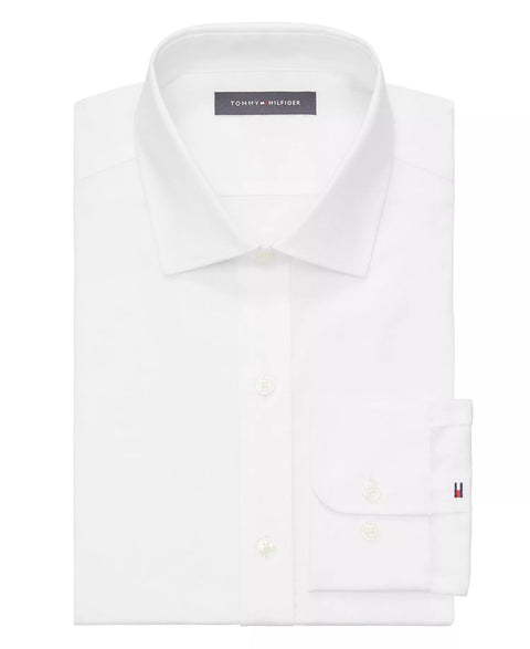 Tommy Hilfiger Men's White Regular Fit TH Flex Essentials Wrinkle Free Stretch Dress Shirt | Tommy Hilfiger In Lebanon