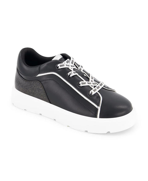 DKNY Little And Big Girl's Black Brooke Glitter Lace Up Sneaker | DKNY In Lebanon