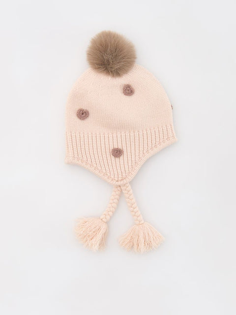 Reserved Baby Girl's Beige Viscose Blend Knitted Beanie Hat | Reserved In Lebanon
