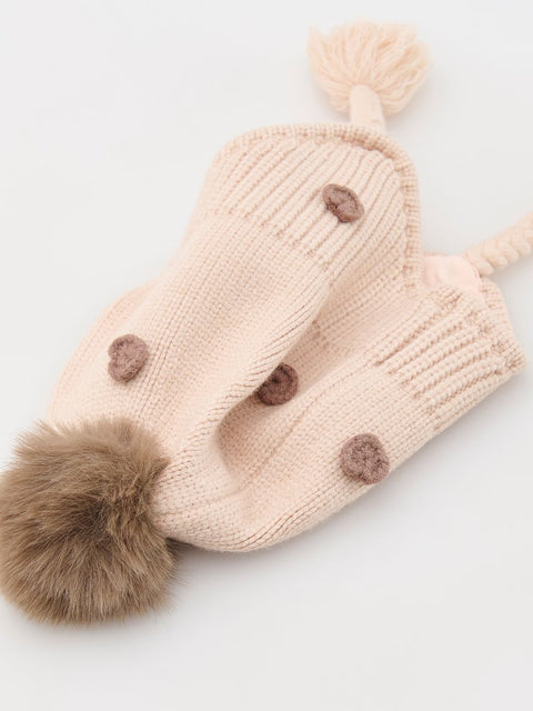 Reserved Baby Girl's Beige Viscose Blend Knitted Beanie Hat | Reserved In Lebanon
