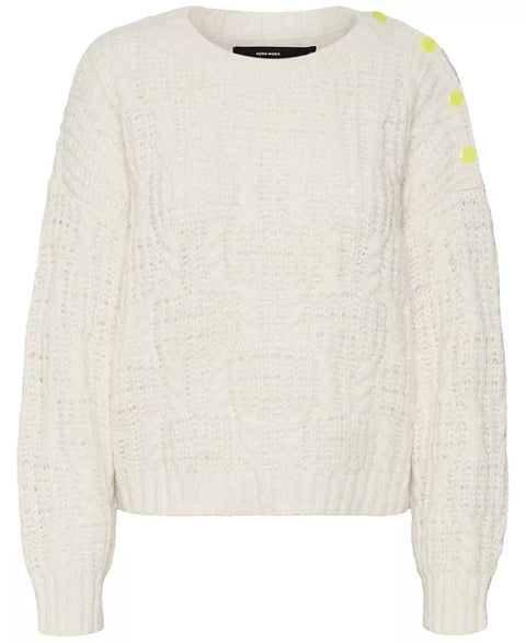 Vero Moda Women's Off White Neon Button Knit Sweater |Vera Moda In Lebanon