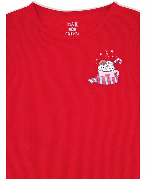 Max & Olivia Girl's Red Long Sleeve Blouse With Hair Scrunchie |Max & Olivia In Lebanon