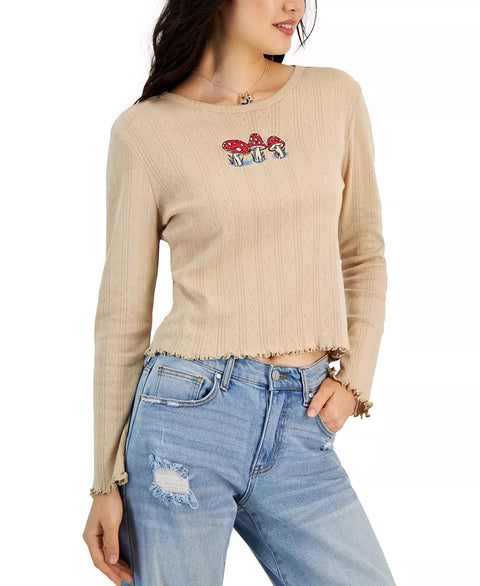 Rebellious One Women's Beige Long-Sleeve Mushroom T-Shirt  | Rebellious One In Lebanon