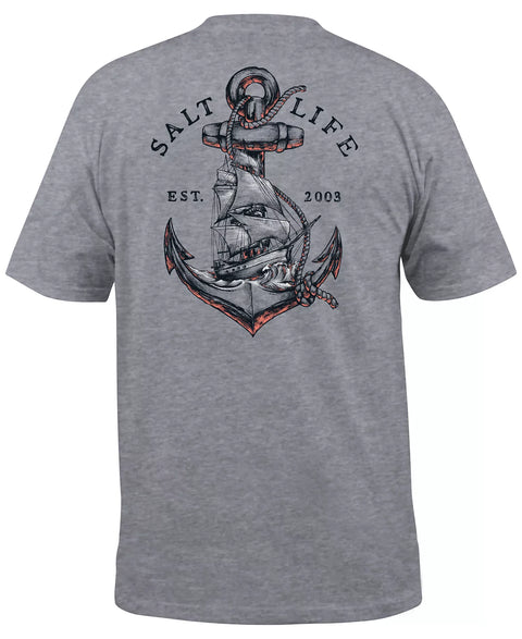 Salt Life Men's Grey Voyager Short-Sleeve Graphic Pocket T-Shirt | Salt Life In Lebanon