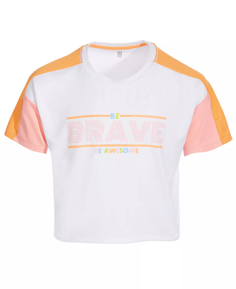 ID Ideology Girl's Bright White Be Brave Cropped, Short-Sleeve T-Shirt | ID Ideology In Lebanon