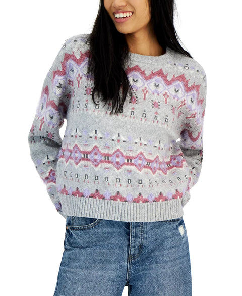 Sugar Moon Women's Light Heather Grey Combo NYC Alliance Fair Isle Sweater | Sugar Moon In Lebanon