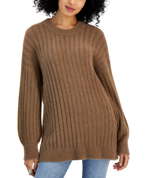 Hippie Rose Women's Mink Ribbed-Knit Eyelash Sweatshirt | Hippie Rose In Lebanon