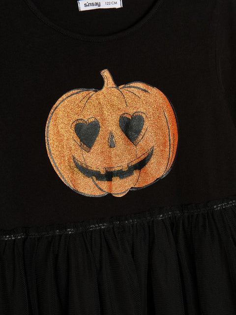 Sinsay Baby Girl's Black Pumpkin Print Mesh Long Sleeve Dress |Sinsay In Lebanon