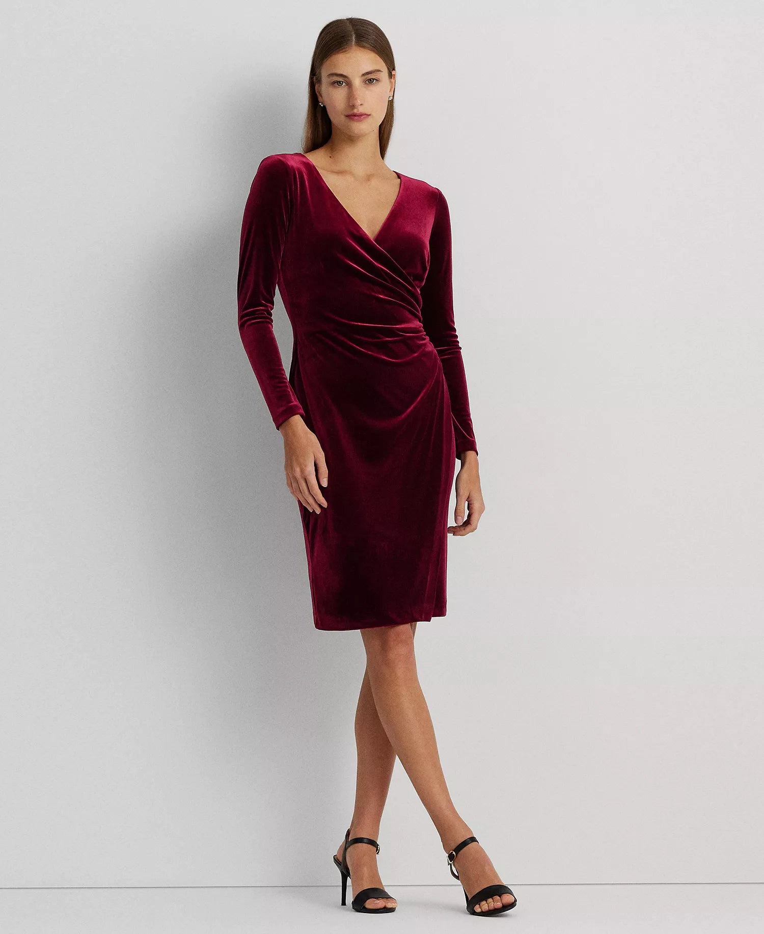 Lauren Ralph Lauren Women's Burgundy Stretch Velvet Surplice Dress | Lauren Ralph Lauren In Lebanon
