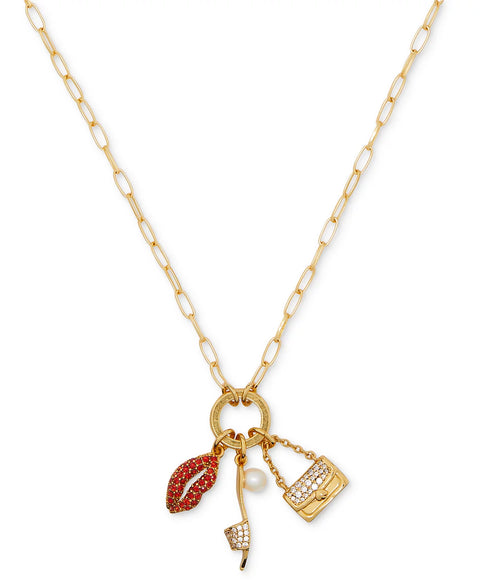 Kate Spade New York Women's Gold-Tone Imitation Pearl & Crystal Night Out Motif Charm Pendant Necklace | Kate Spade New York In Lebanon