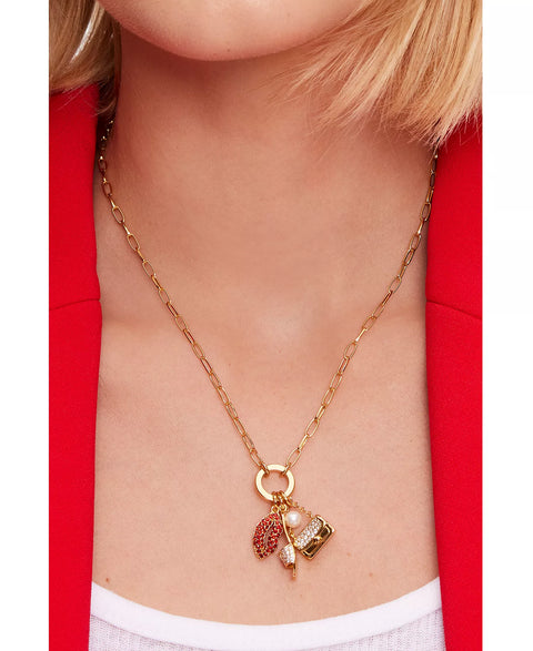 Kate Spade New York Women's Gold-Tone Imitation Pearl & Crystal Night Out Motif Charm Pendant Necklace | Kate Spade New York In Lebanon
