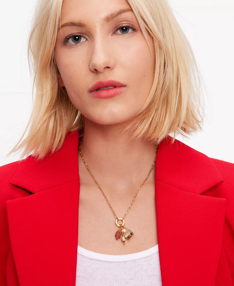 Kate Spade New York Women's Gold-Tone Imitation Pearl & Crystal Night Out Motif Charm Pendant Necklace | Kate Spade New York In Lebanon