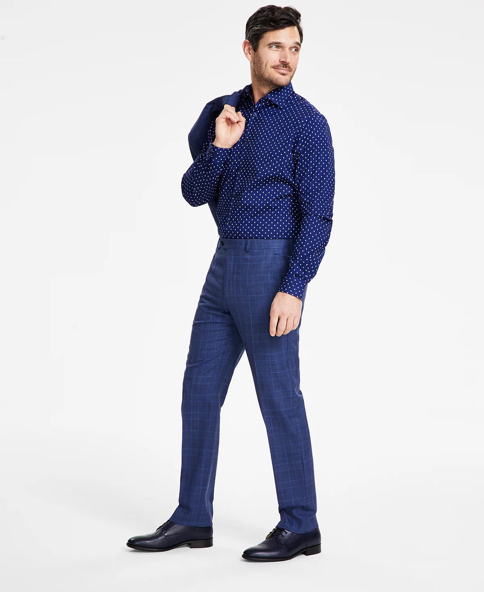 Michael Kors Men's Mid Blue Plaid Classic-Fit Stretch Wool-Blend Suit Pants | Michael Kors In Lebanon