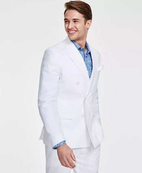 Bar III Men's White Slim-Fit Stretch Solid Linen Double-Breasted Suit Separate Blazer | Bar III In Lebanon