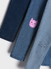 Blue denim jacket with pink cat face patch on a white background