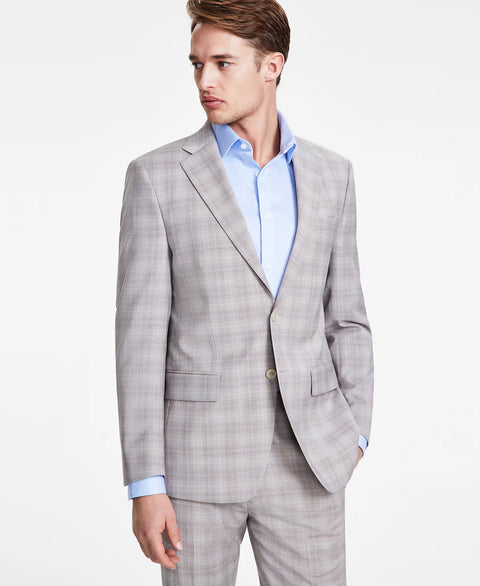 Calvin Klein Men's Light Tan Slim-Fit Wool Blend Stretch Plaid Suit Separate Jacket | Calvin Klein In Lebanon