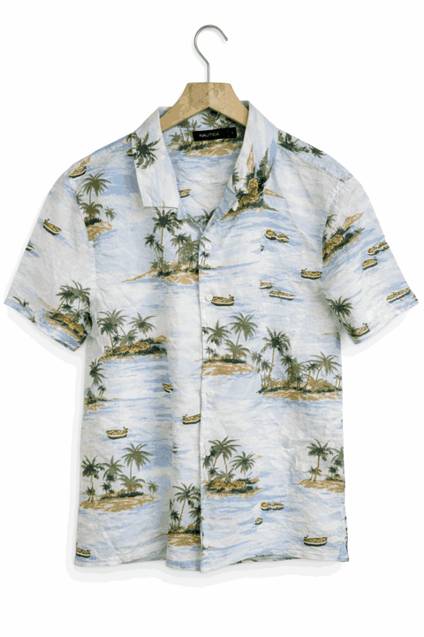 Nautica Men's Light Blue Printed Short Sleeve Shirt | Nautica In Lebanon