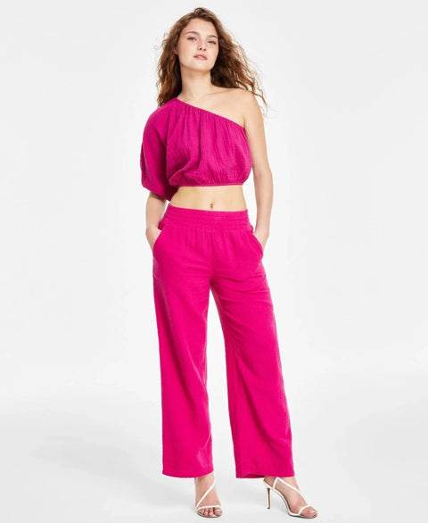 DKNY Jeans Women's Fuchsia One-Shoulder Cropped Top | DKNY In Lebanon