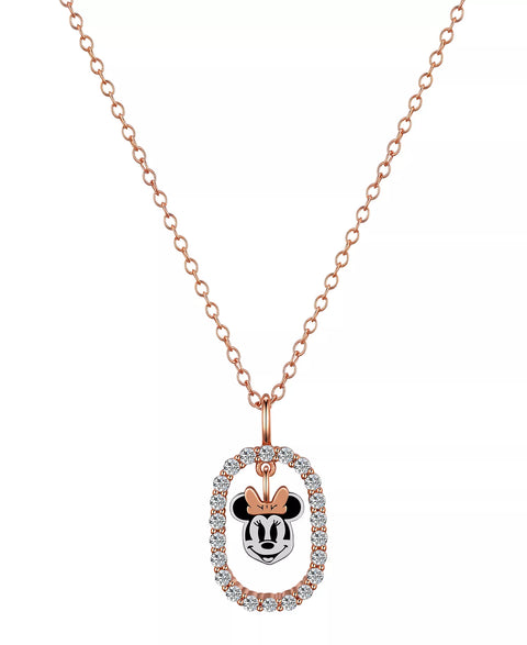 Disney Women's 14K Rose Gold Flash Plated and Cubic Zirconia Minnie Mouse Necklace | Disney In Lebanon