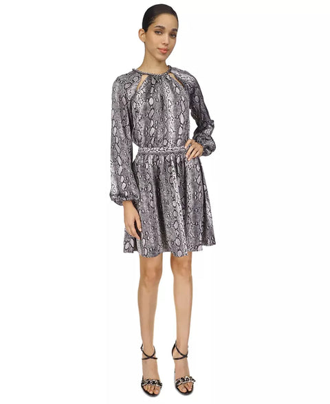 Michael Kors Women's Black & Gray Animal Printed Chain-Neck Dress |Michael Kors In Lebanon