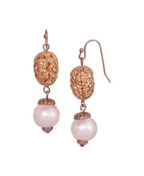 2028 Women's Rose Gold Imitation Pearl Rose Gold-Tone Filigree Drop Earrings  |2028 in Lebanon