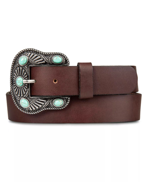 Lucky Brand Women's Brown Turquoise Studded Western Buckle Belt | Lucky Brand In Lebanon