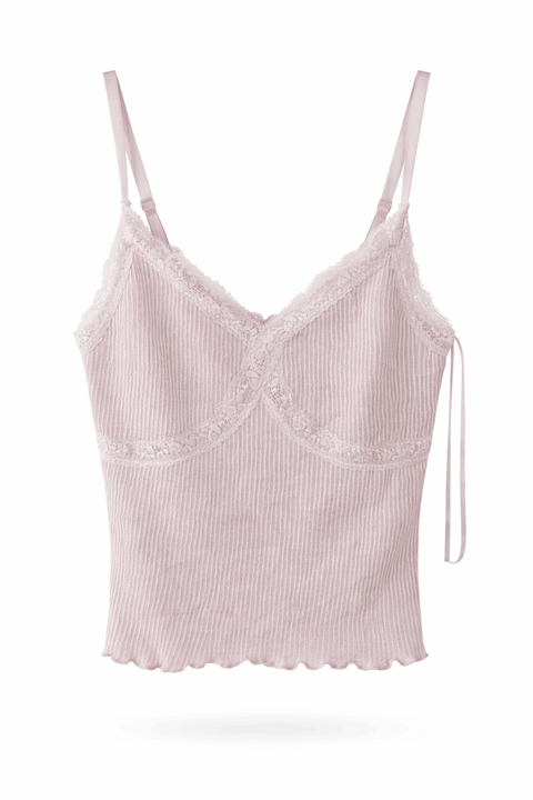 Hippie Rose Women's Barely Violet  Ribbed Knit Seamless Lace-Trim Tank Top  |  Hippie Rose in Lebanon