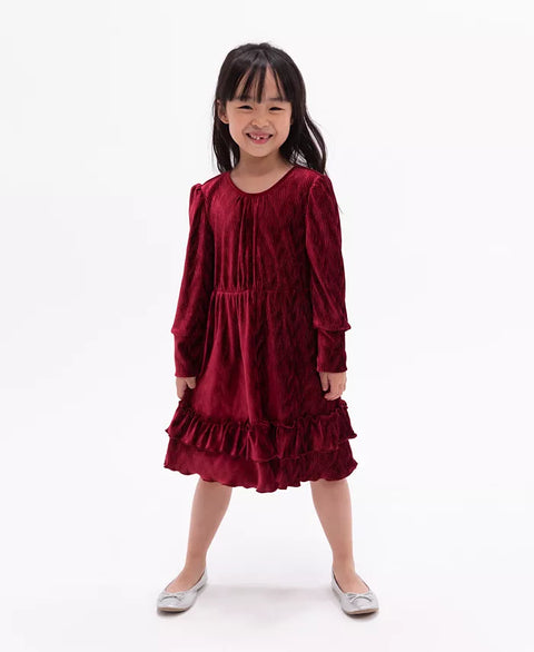 Rare Editions Girl's Plum Textured Velvet Tiered Dress | Rare editions in Lebanon