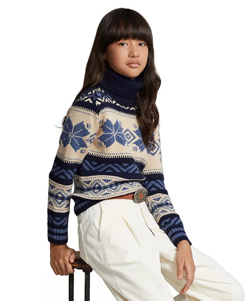Polo Ralph Lauren Girl's Navy Fair Isle Wool-Blend Turtleneck Long Sleeve Sweatshirt  |Polo Ralph Lauren In Lebanon