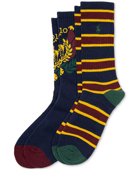 Polo Ralph Lauren Men's Navy/Maroon 2-Pc. Graphic Sport Crest Stripe Crew Socks |Polo Ralph Lauren in Lebanon