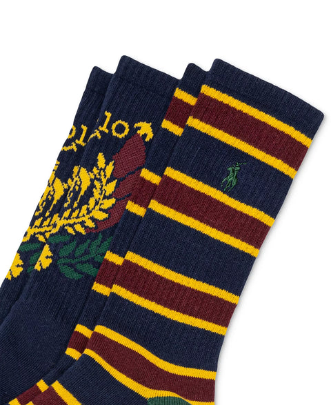 Polo Ralph Lauren Men's Navy/Maroon 2-Pc. Graphic Sport Crest Stripe Crew Socks |Polo Ralph Lauren in Lebanon