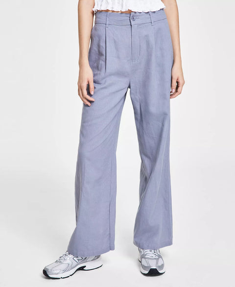 Rewash Women's Light Grey High Rise Linen Wide-Leg Trouser | Rewash In Lebanon