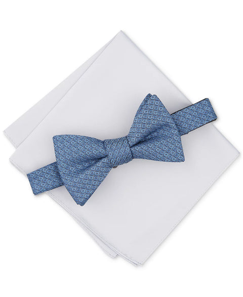 Alfani Men's Blue Stirling Geo-Pattern Bow Tie & Solid Pocket Square Set | Alfani In Lebanon