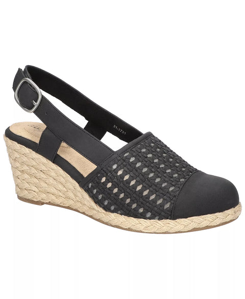 Easy Street Women's Black  Taffy Buckle Slingback Espadrille Wedges Heeled Sandals |  Easy Street in Lebanon