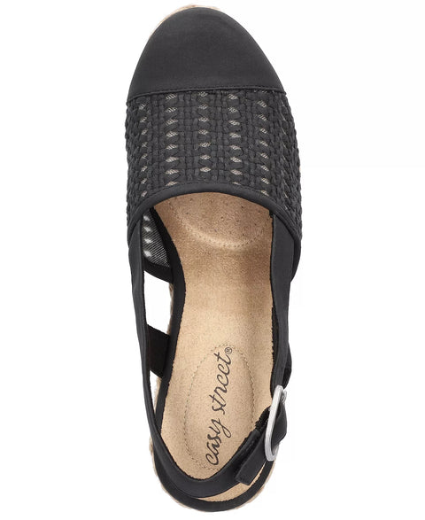 Easy Street Women's Black  Taffy Buckle Slingback Espadrille Wedges Heeled Sandals |  Easy Street in Lebanon
