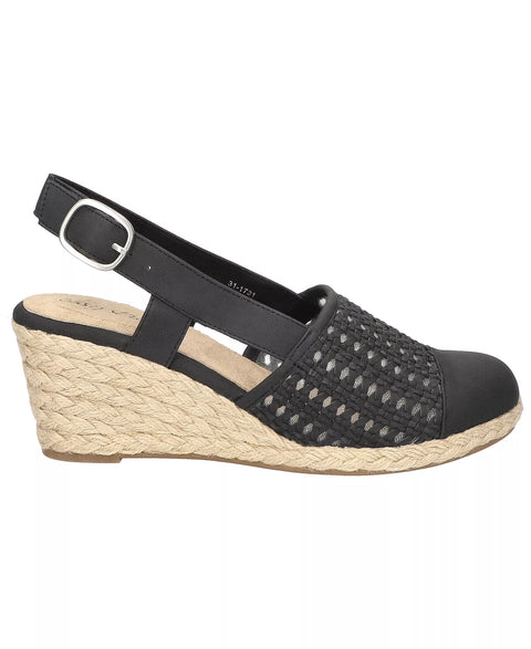 Easy Street Women's Black  Taffy Buckle Slingback Espadrille Wedges Heeled Sandals |  Easy Street in Lebanon