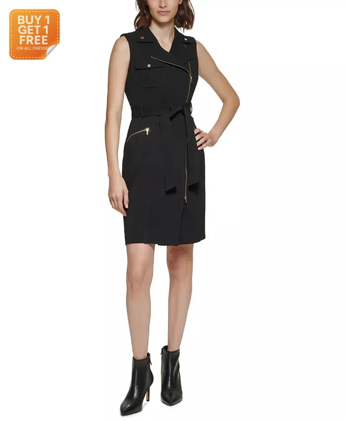 Calvin Klein Women's Black Moto Belted Sleeveless Sheath Dress|Calvin Klein in Lebanon