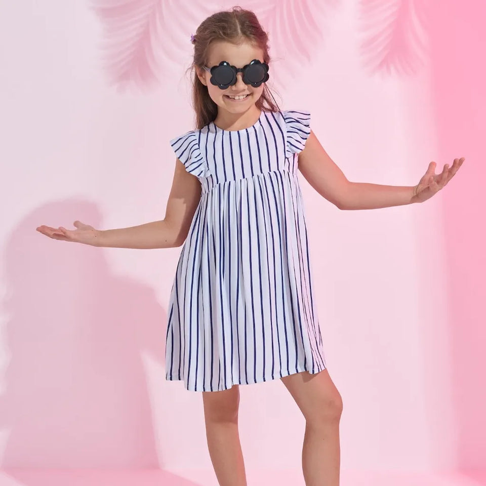 Sinsay Girl's White & Navy Sleeveless Striped Dress