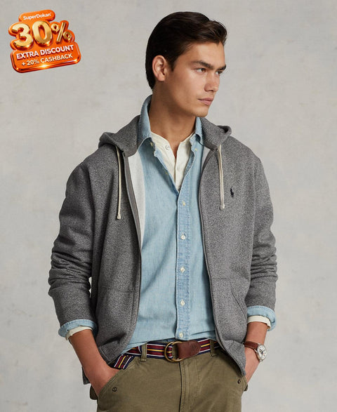 Polo Ralph Lauren Men's Grey Heather Signature Fleece Hooded Jacket | Polo Ralph Lauren In Lebanon