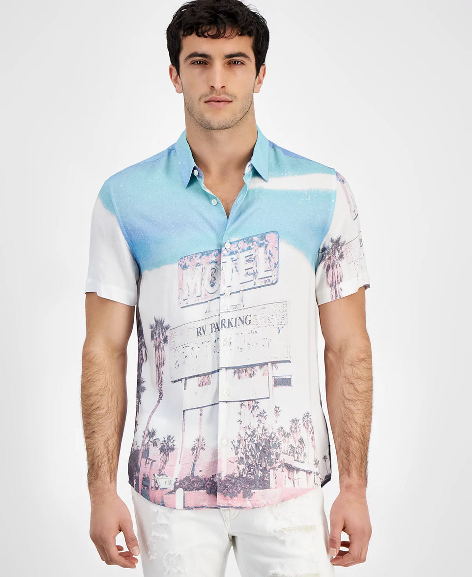 Guess Men's Multicolor LA Scene Button-Front Short Sleeve Shirt | GUESS In Lebanon